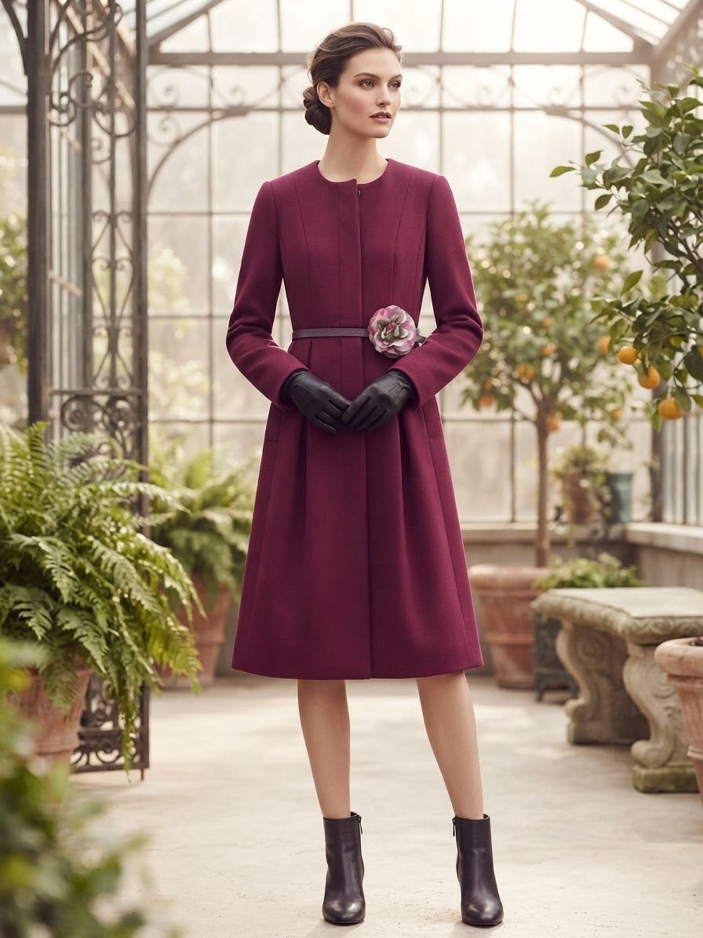Ann Taylor Deep Burgundy Long Sleeve A-Line Dress